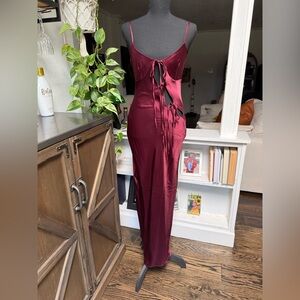 Forever 21 Burgundy Satin Maxi Dress with Tie-Back